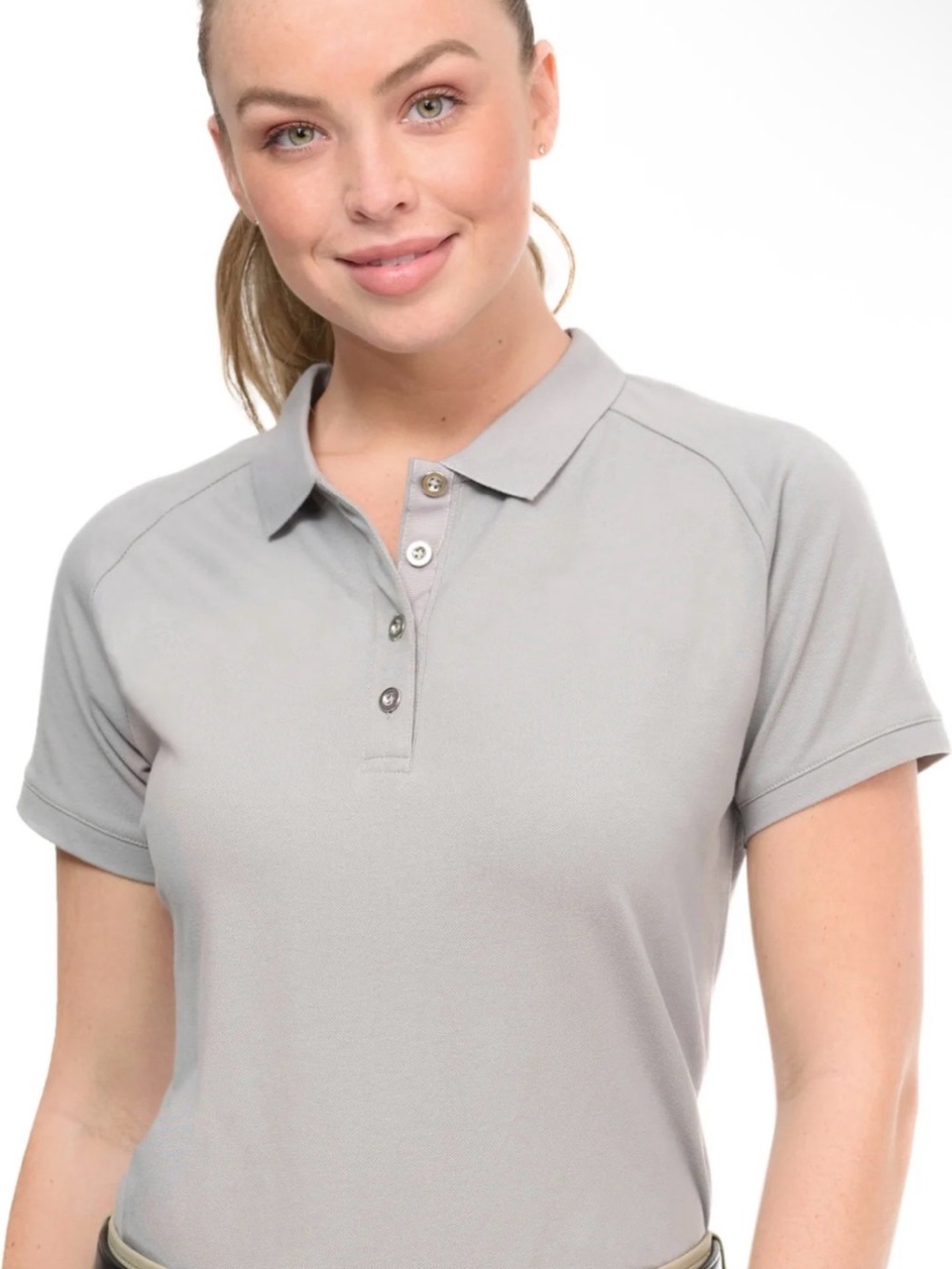 Women’s Short Sleeve Polo Top — Light Gray